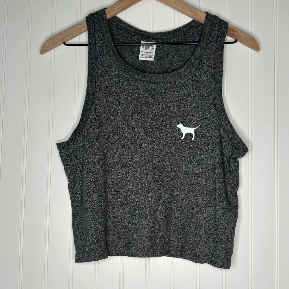 Victoria's Secret PINK Womens Crop Tank XS Gray Muscle Sleeveless Logo Y2K